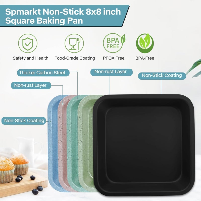 Spmarkt 2-Pack 8x8 Square Cake Pan, Nonstick Brownies Square Cake Pan, 8 inch Square Baking Pan for Making Meat Dishes, Square Cake Pan for Beginners, Easy to Clean - Image 2